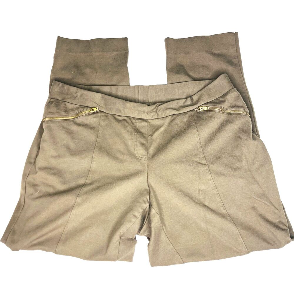 Alfani Crop Pants Beltless Straight Flat Front 14 Stretch Brown Career Y2K